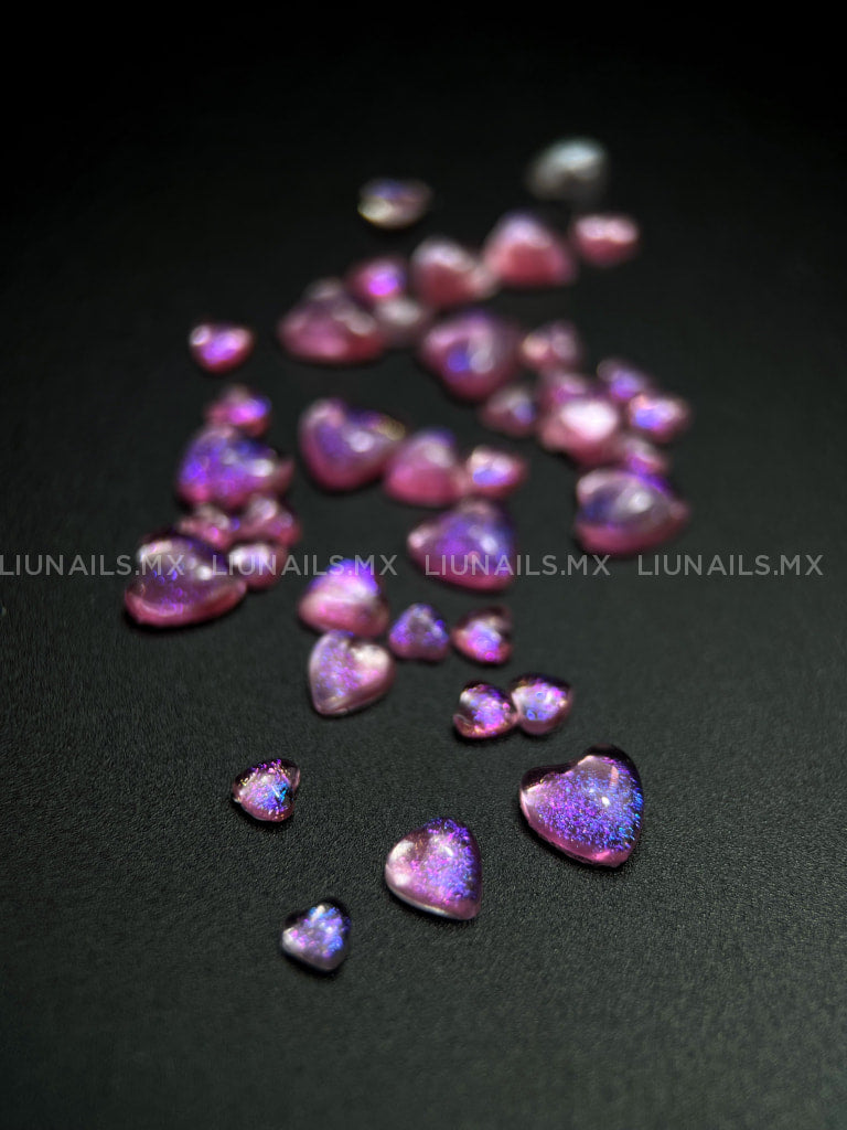 Corazón 04 Rosa Holográfico 30 Pzs Liunails Decoraciones