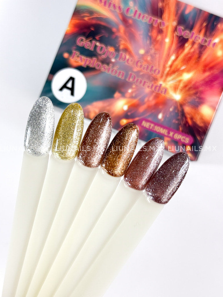 Gama A - 6 Colores Ojo de Gato Explosión Dorada Miss Cherry Colores