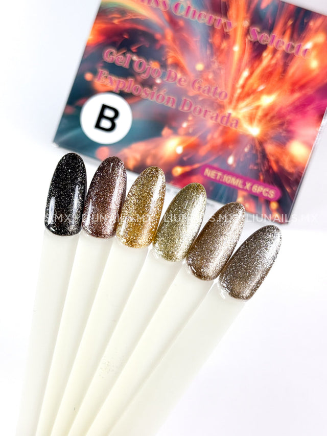 Gama B - 6 Colores Ojo de Gato Explosión Dorada Miss Cherry Colores