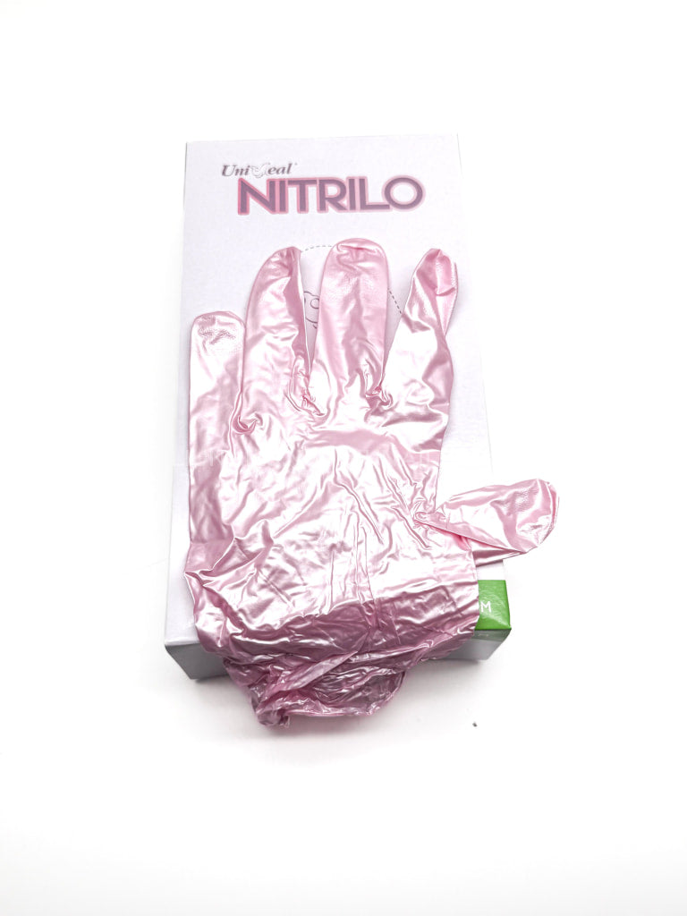 Guantes de nitrilo metálico rosas talla M 100 piezas UNISEAL Desechables
