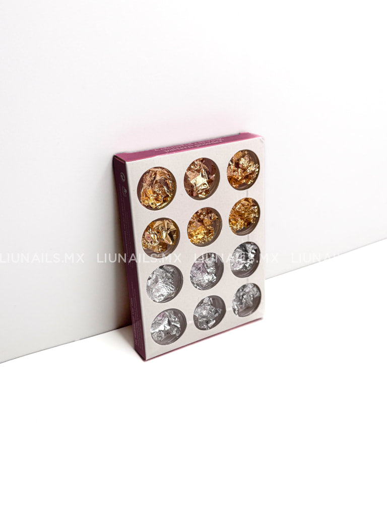 Set de Hoja de Oro 12 Piezas LIUNAILS Decoraciones