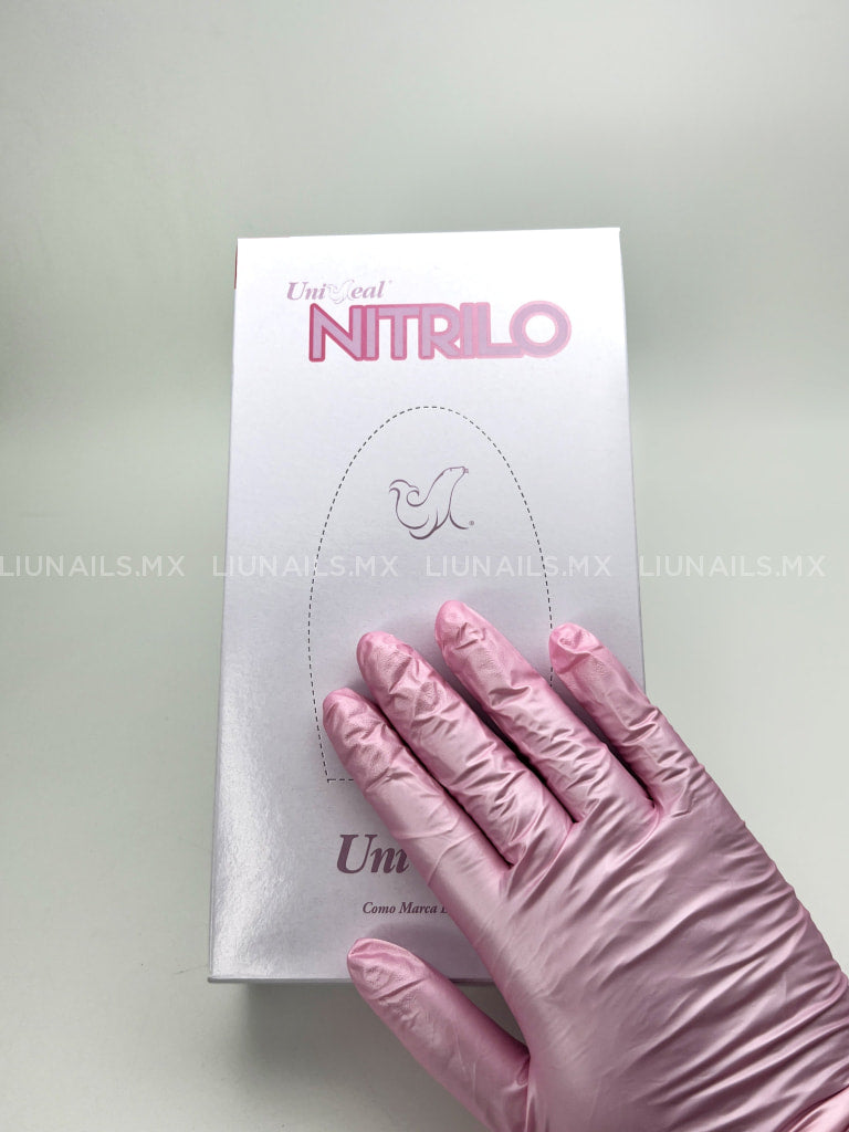 Guantes De Nitrilo Metálico Rosas Talla Ch 100 Piezas Uniseal Desechables