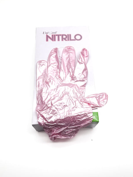 Guantes de nitrilo metálico rosas talla M 100 piezas UNISEAL Desechables