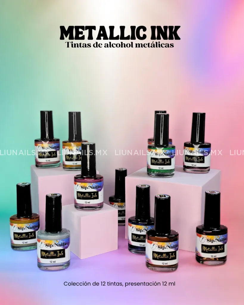Tintas Metallic Ink 12 piezas SIP NAILS - Decoraciones